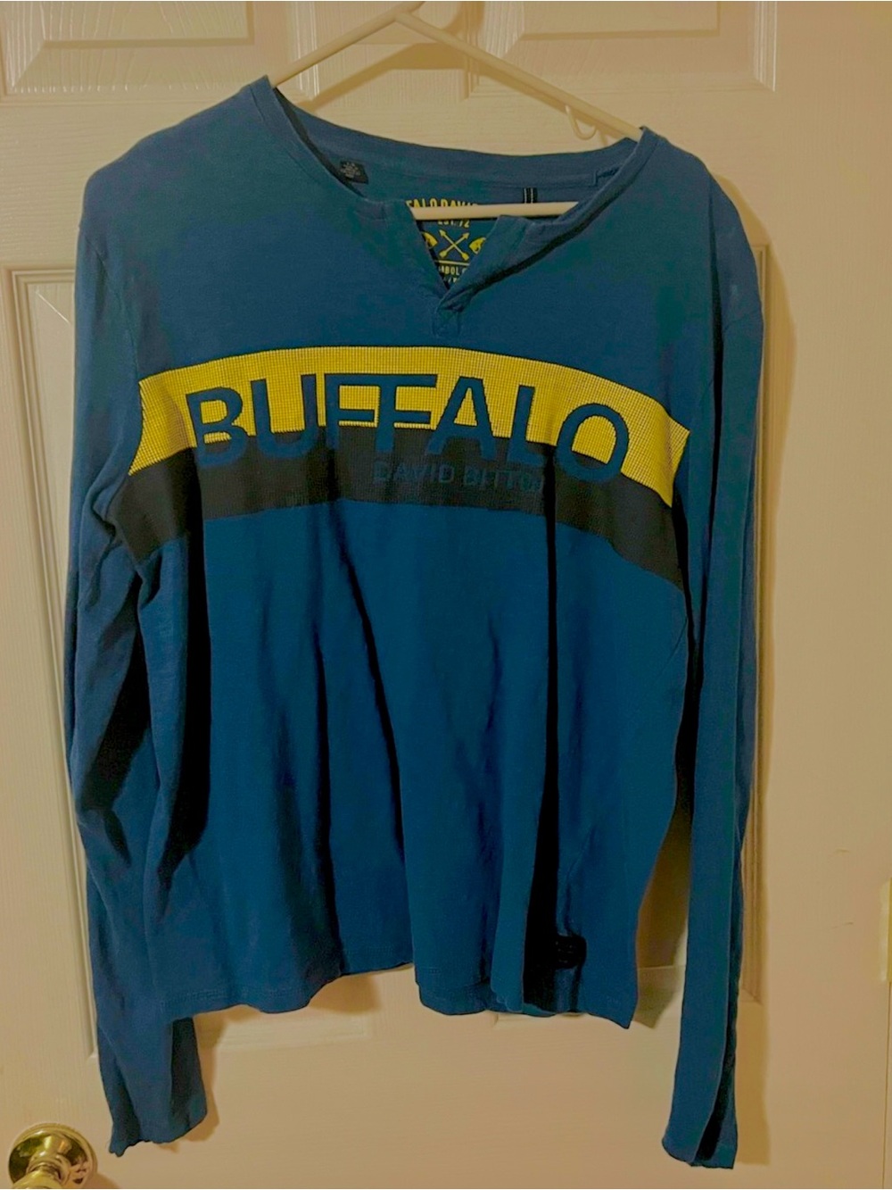Buffalo David Bitton Teal Long-Sleeve Shirt with Yellow Chest Stripe